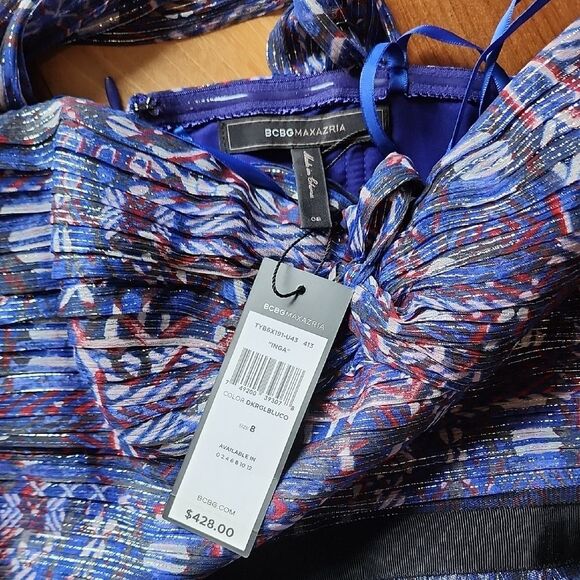 BCBGMAXAZRIA Blue and Purple Halter Dress - Women's Size 8 - Picture 3 of 8